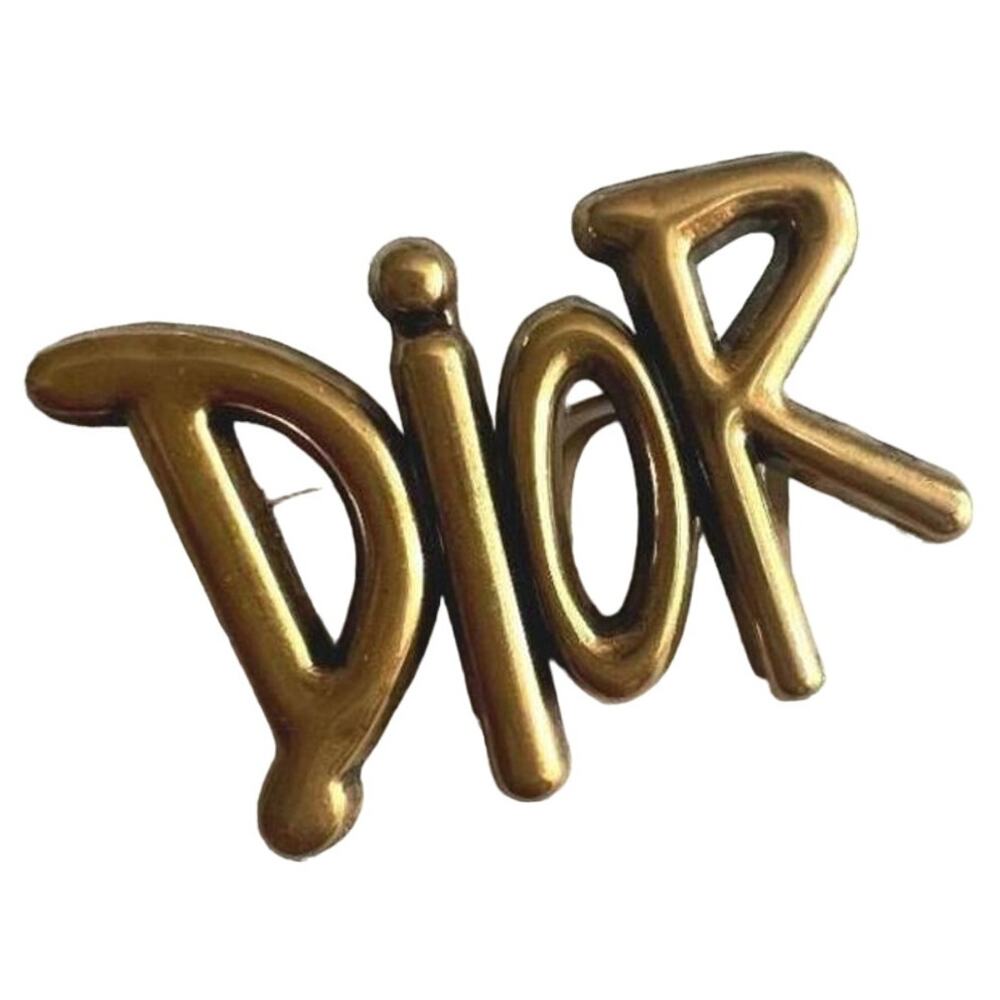 Christian Dior Brushed Deep Gold "Dior" Brooch (CDXX032)
